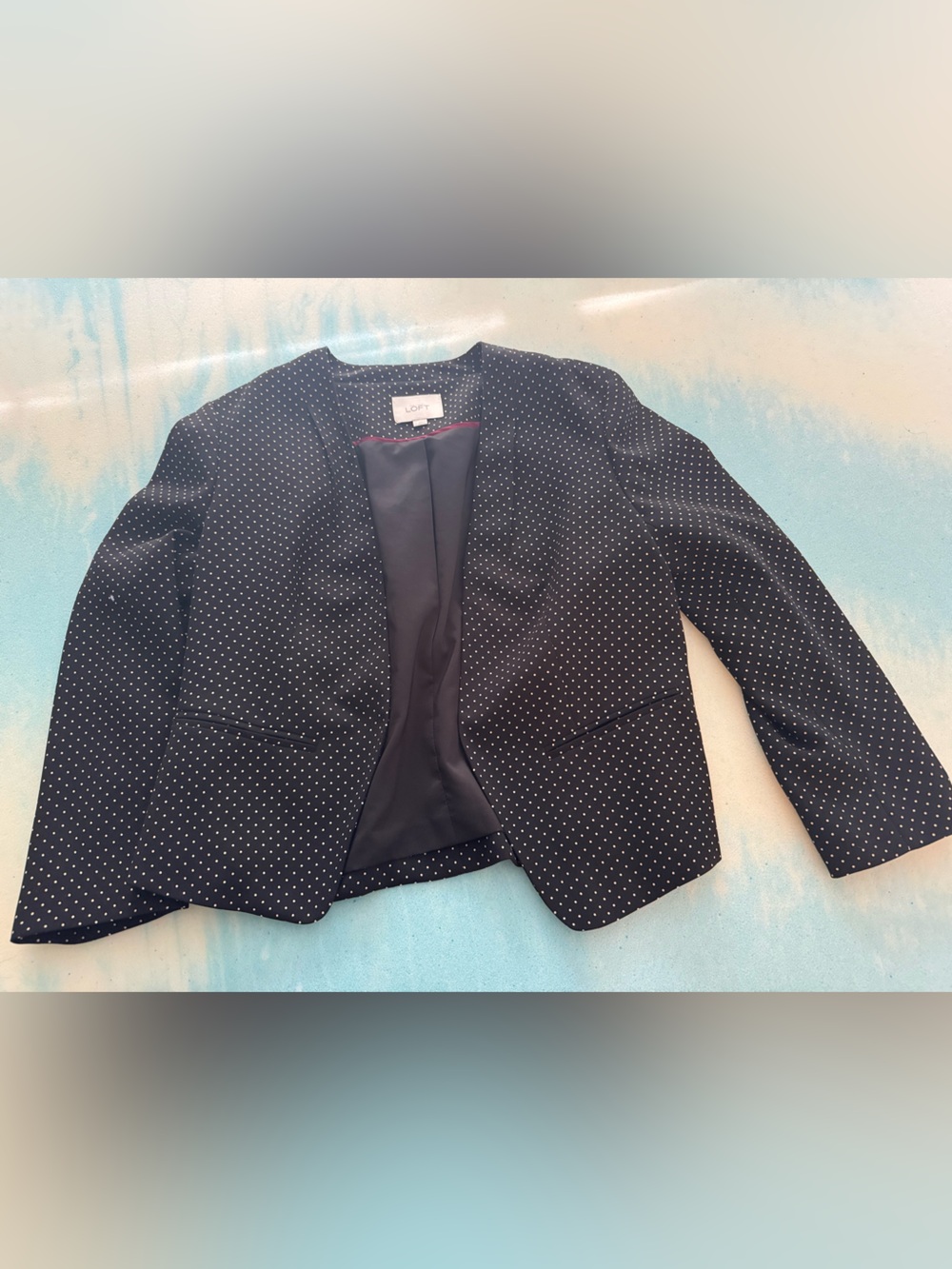 LOFT Black Polka Dot Open-Front Blazer